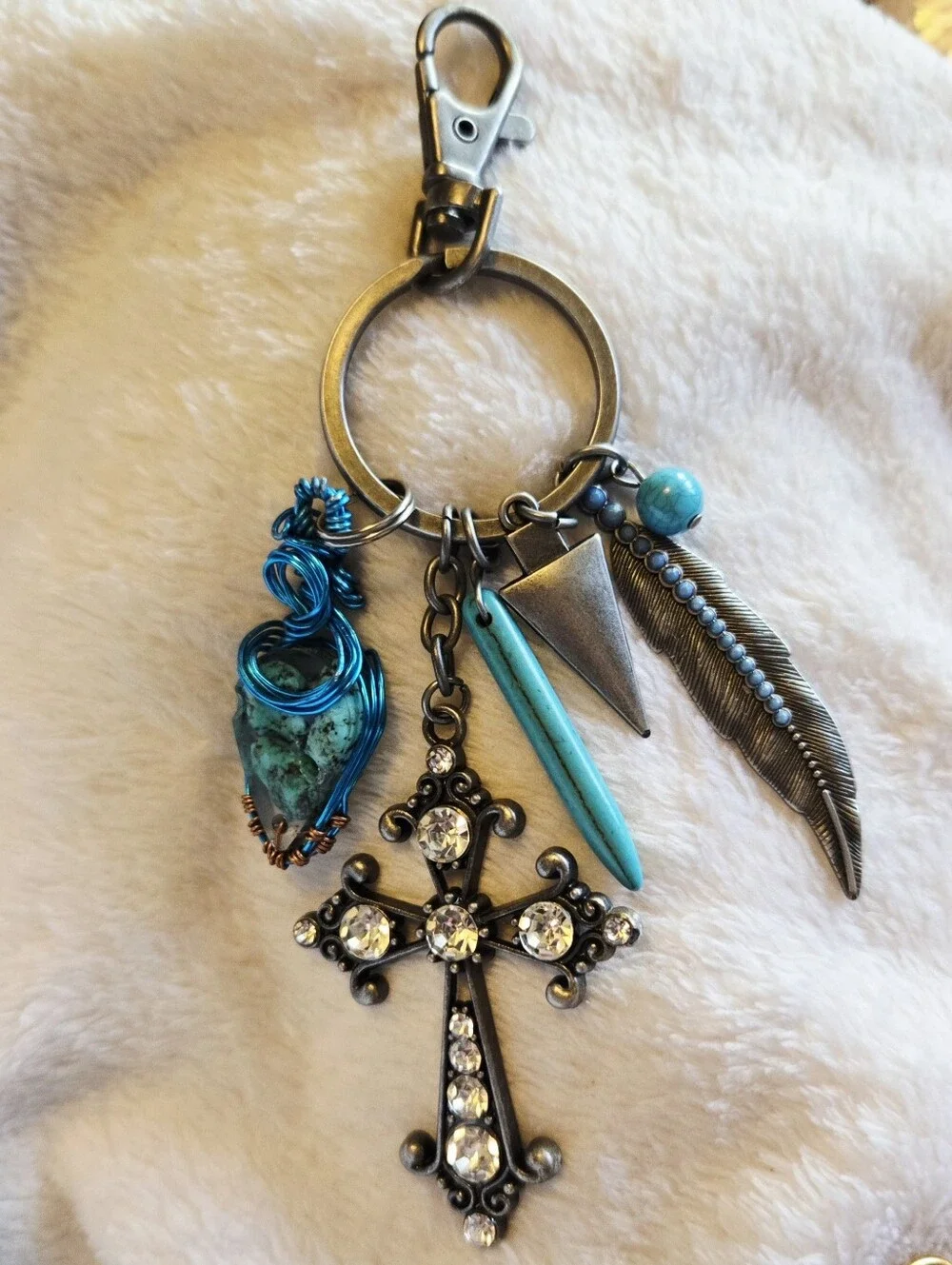 Turquoise Accent Cross Keychain Charm - Unbranded